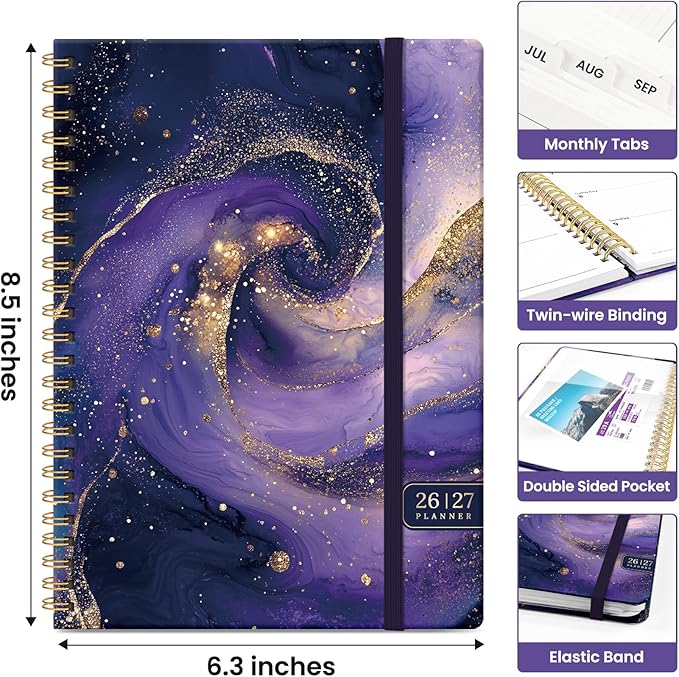 Planner 2026-2027, Academic Year Weekly and Monthly Calender Planner, from Jul 2026 - Jun 2027, Spiral Bound School Planning Book, Perfect for Teacher, Student, Women & Men, A5 (6.3" x 8.5"), Cosmic Amethyst