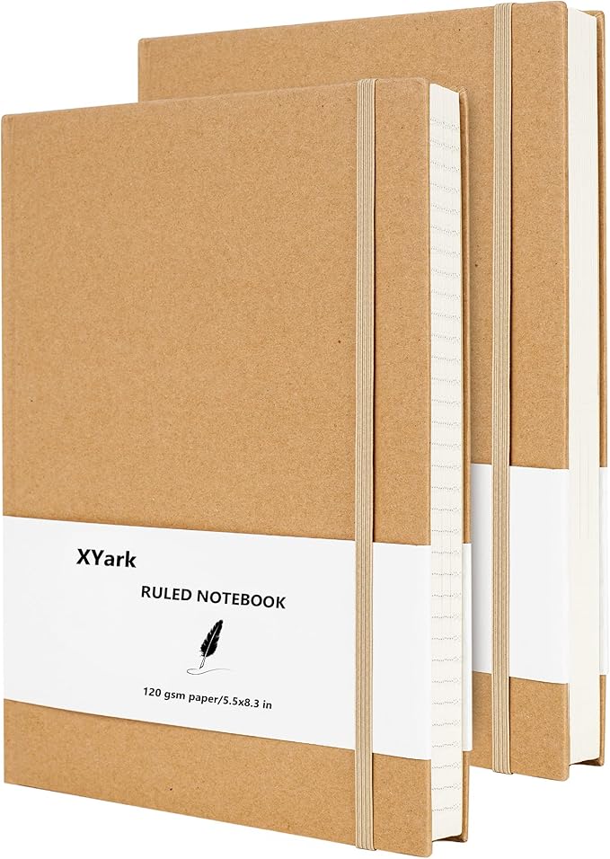A5 Line Kraft Notebook Journals Bulk, College Ruled Hardcover Writing Subject Composition Notebooks with Lined Paper, 2 Pack, 120GSM, 102 Sheets, 5.5x8.3 inch, Travel Journal Set
