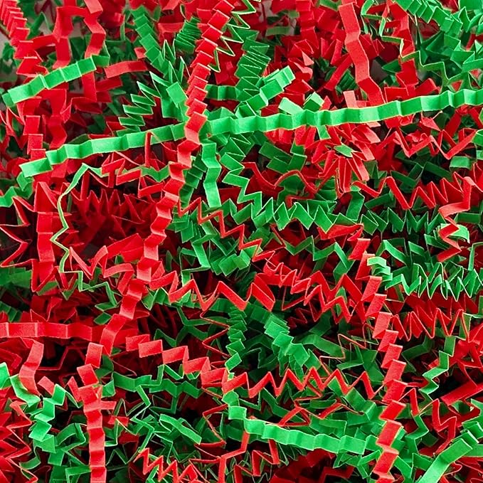 Corlcol1LB Crinkle Paper Shred Filler for Gift Box Bag and Basket On Holidays(Red&Green)