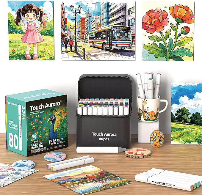80 Colors Acrylic Paint Markers, Dual Tip Brush & Fine Tip