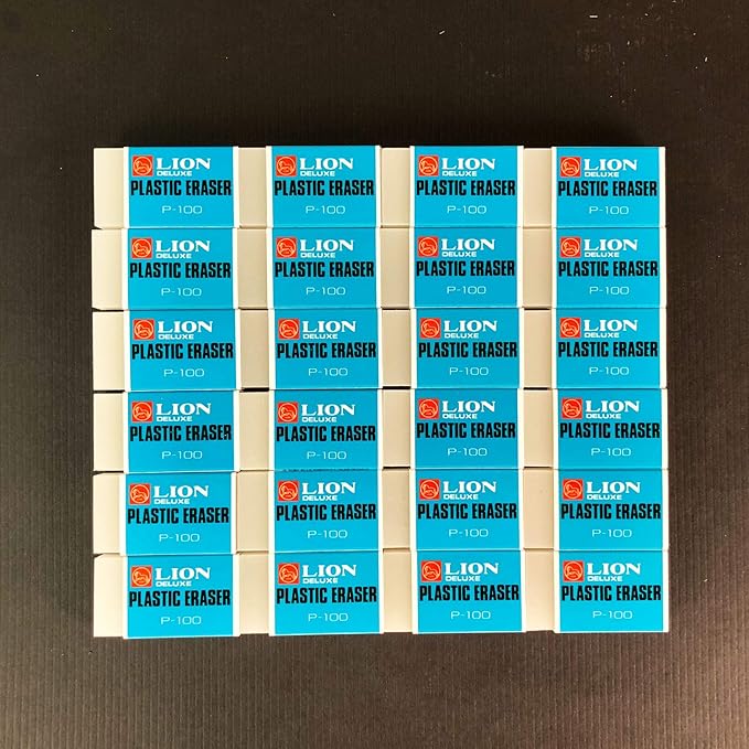 LION Translucent White Plastic Erasers, 24 EA/Box, 1 Box (P-100)