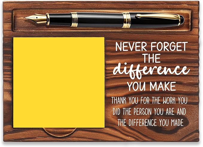 FOUGSTA New Job Office Gifts for Women, New Beginnings Gifts for Women, Chapter Present for Friend,Wooden Notepad Pen Holder With Inspirational Quotes,16.5 x 12 x 1.5 cm,XXN9