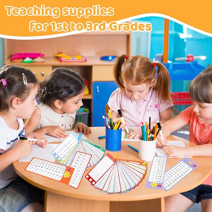 60Pcs Multiplication Division Addition and Subtraction Flash Card, Math Flash Cards with 8 Dry Erase Pens 4 Rings, Time Table Flash Cards for 1st to 3rd Grades Fun Learning with Math Game