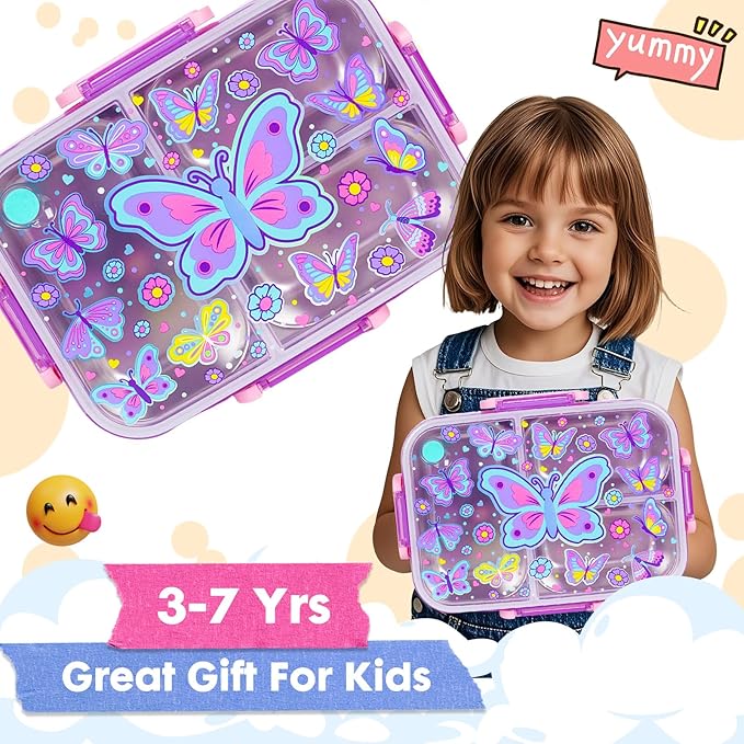 Stainless Steel Bento Lunch Box for Kids, 800ml/27oz BPA-Free Leak-Proof Food Containers with 3 Compartments, Freezer & Dishwasher Safe, Back to School Students Lunches Size for Ages 3-7