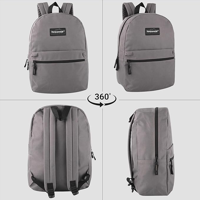 Trail maker Classic 17 inch Backpacks with Adjustable Padded Straps | School Backpacks for Girls, Boys (Grey)
