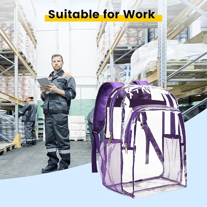 Vorspack Clear Backpack Heavy Duty - Large Clear Backpacks Transparent Bookbag for Girls Boys Large See Through Bag for Work, College, Concert - Purple