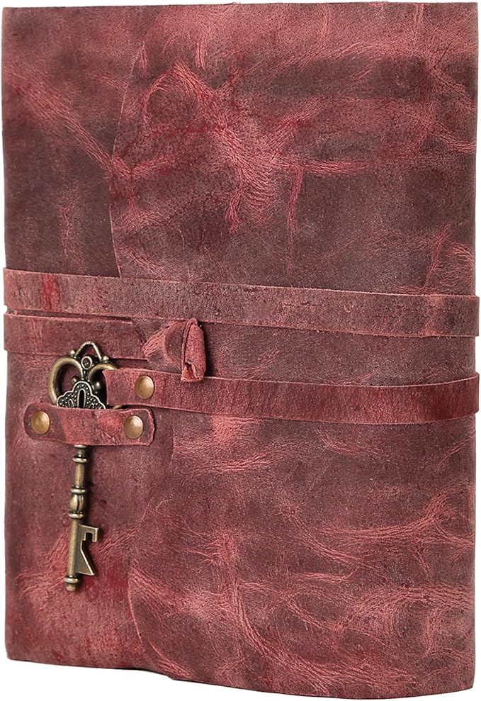 Leather Journal with Deckle Edge Paper 8x6 inch and Vintage Key | Handmade Writing Notebook Diary | Bound Daily Notepad for Men & Women Medium, Sketch/Writing pad for Artists