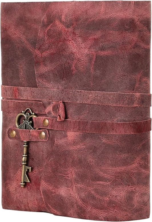 Leather Journal with Deckle Edge Paper 8x6 inch and Vintage Key | Handmade Writing Notebook Diary | Bound Daily Notepad for Men & Women Medium, Sketch/Writing pad for Artists