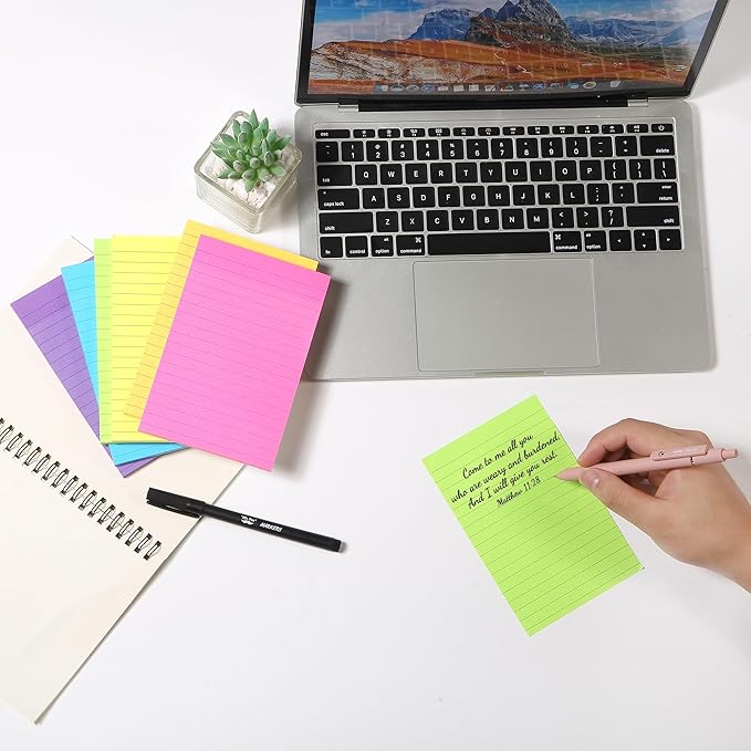 Mr. Pen- Lined Sticky Notes, 4" x 6", 6 Pads, 60 Sheets/Pad, Vibrant Color, Sticky Notes with Lines, Ruled Post Stickies, Memo Pads, Self-Stick Note Pad for Office, School, Home, Study