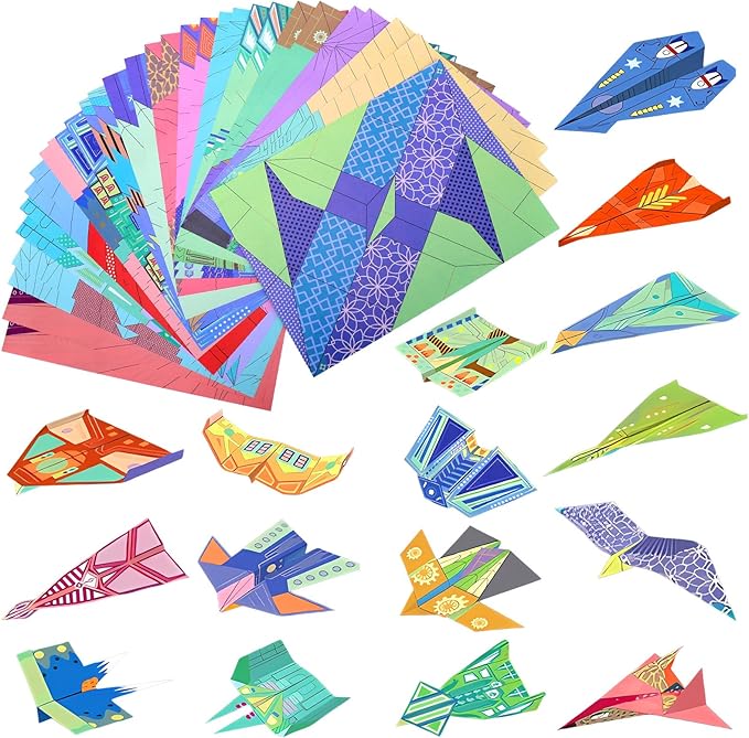 Vodolo 2 Pack Paper Airplane Kits with 16 Classic Designs,64 Sheets Paper Planes Origami Kit for Kids Ages 5-12,Airplane Gifts for Boys and Girls