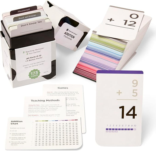 Think Tank Scholar 173 Addition Flash Cards Set (Award Winning) All Facts 0-12 Answer on Back, for Kids in Kindergarten, 1ST, 2ND, 3RD Grade Class or Homeschool - Addition Games & Charts