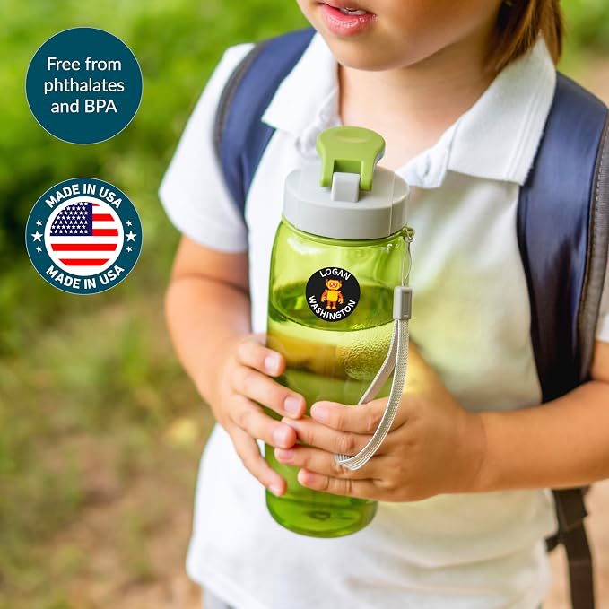 Personalized Waterproof Name Labels for Kids | Optional Packs 50, 150, 230 Labels | Custom Name Stickers for Kids' Clothing Tag, Water Bottle, Lunch Box, Customize Kid Name Label for Daycare Robots