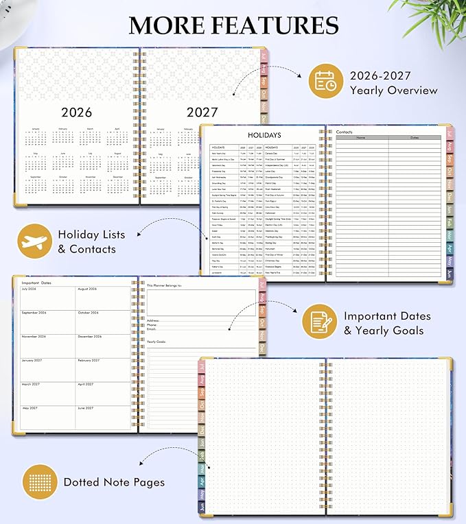 Academic Planner 2026-2027, Hardcover Leather Weekly and Monthly Calendar Planner from July 2026 - June 2027, A5 6.1" x 8.2" Daily Agenda with Tabs, College School Organizer for Student Teacher, Forest Under a Starry Sky