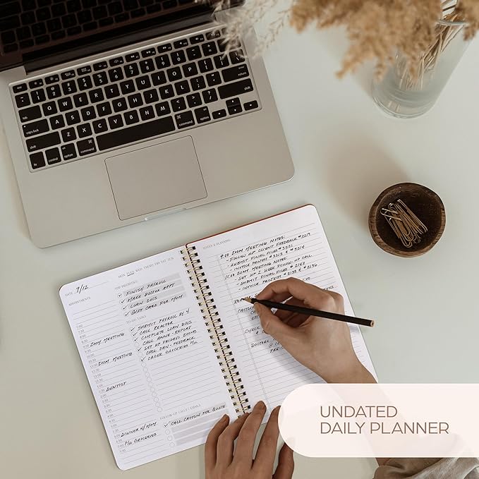 Beautiful Daily Planner And Notebook With Hourly Schedule - Aesthetic Spiral To do List Notepad to Easily Organize Your Tasks And Appointments - Stylish Book And School Or Office Supplies For Women