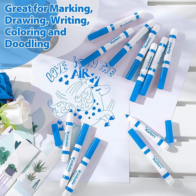 36 Pcs Light Blue Washable Markers Bulk Coloring Broad Line Marker for Kid Light Blue Conical Tip Drawing Pen for Christmas School Travel Art Baby Shower Gender Reveal Party Supplies, Ages 6+
