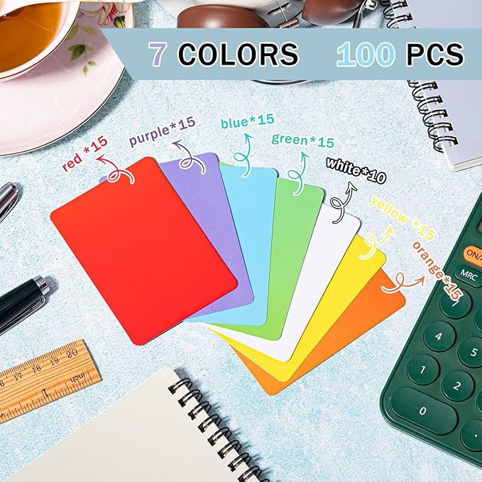 Harloon 100 Pcs Dry Erase Index Cards 2.5 x 3.5 Inch Laminated Reusable Dry Erase Note Cards Sheets for Office Home Housework to Do List (Colorful)