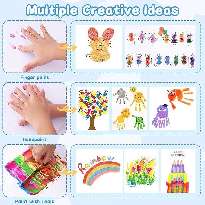 Washable Finger Paint for Toddlers 1-3, Non Toxic Kids Finger Paint Set, 12 Vibrant Colors (1.22 fl oz), Baby Safe Toddler Art Supplies, Sensory Preschool Learning Easter Gift for Boys Girls