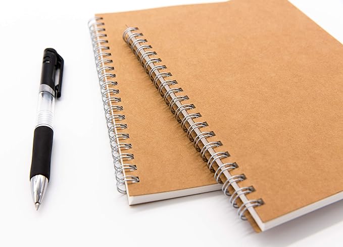 Soft Cover Spiral Notebook Journal 2-Pack, Blank Sketch Book Pad, Wirebound Memo Notepads Diary Notebook Planner with Unlined Paper, 100 Pages/ 50 Sheets, 7.5 inch x 5.1 inch (Brown)