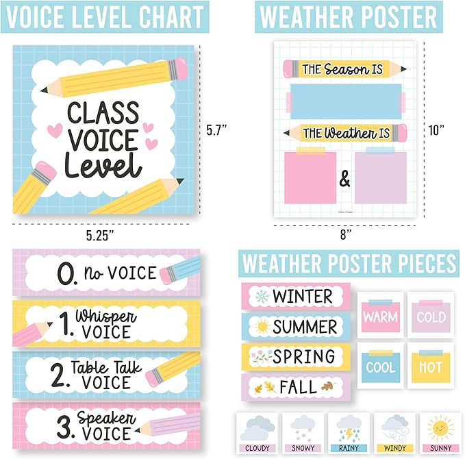 Classroom Calendar Set Bulletin Board Decor – 98 pcs School Calendar for Classroom Elementary & Preschool, Bulletin Board Decorations with Weather Chart & Seasons, Pastel Teacher Must Haves