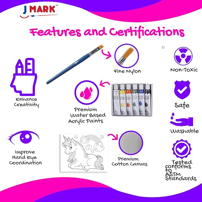 J MARK Kids Painting Set - All Inclusive Acrylic Paint Set for Kids - Safe Painting Supplies