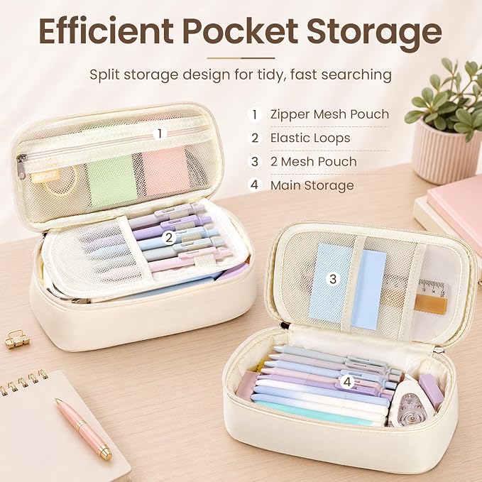 Sooez Cute Pencil Case, Soft Puffers Pencil Pouch, Large Pen Pencil Bag | Zipper Pen Case, Aesthetic Pen Pouch, Colored Stationery Storage & Organizer, School Supplies for Teen Girl Students, Pink