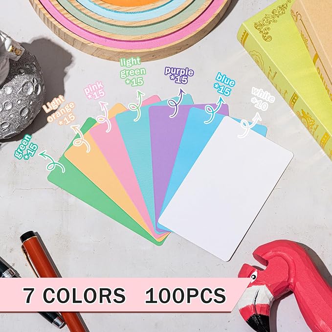 Harloon 100 Pcs Dry Erase Index Cards 3 x 5 Inch Laminated Reusable Dry Erase Note Cards Sheets for Office Home Housework to Do Lis (Candy Color)