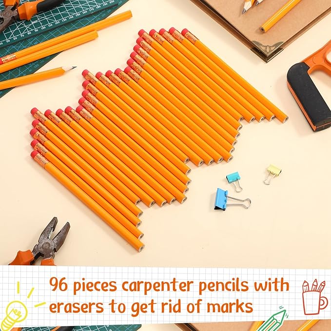 Fainne 102 Pieces Jumbo Pencils Set for Kids Toddlers 96 Thick Fat Large Pencils with Erasers 6 Sharpeners Bulk for Preschool Kindergarten Elementary School Classroom(Orange, Gold,Triangle)