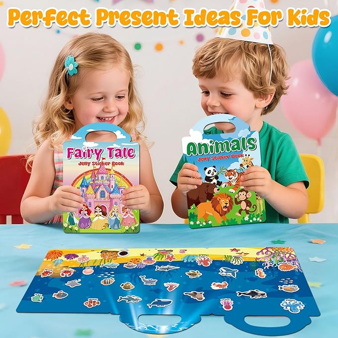 Reusable Sticker Book for Kids, 3 Sets Jelly Sticker Books for Toddlers 2-4 Years, Airplane Train Car Travel Essentials Toys for Kids 3-5