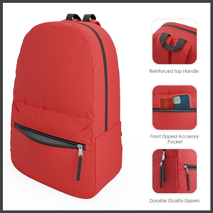 20 Pack Bulk Backpacks, Wholesale 17-Inch Lightweight Bookbags for Kids, Adults, School, Classroom, Travel, Gym Supplies with 1 Large, 1 Small Pocket, Perfect for Events, Corporate Bundles, Black