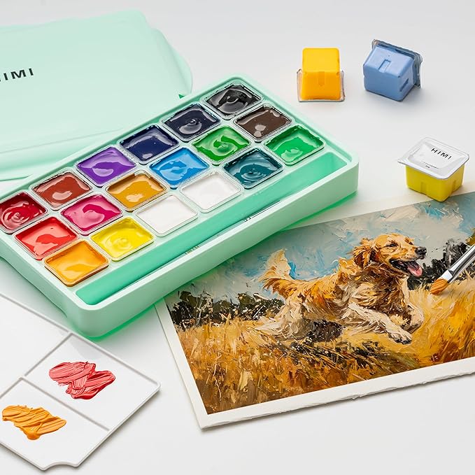HIMI Gouache Paints Set, 18 Colors, 30g, jelly gouache paint set, Non Toxic Paint for Canvas and Paper, Art Supplies for Professionals, and More (Green Case