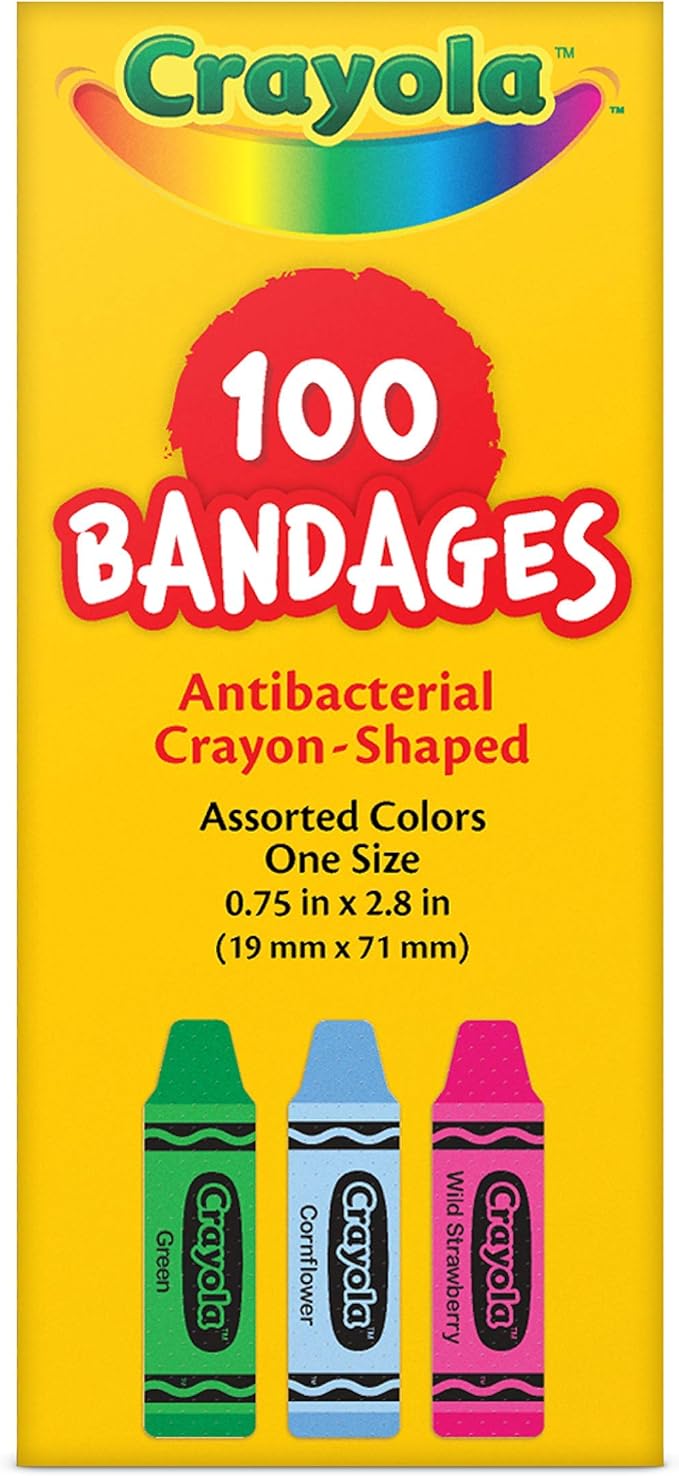 Crayola Shaped Kids Bandages, 100 CT | Great for Birthdays, Party Supplies, Stickers, Stocking Stuffer or White Elephant Gift | Adhesive Bandages for Minor Cuts, Scrapes, & Burns