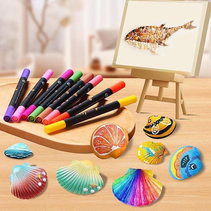 Droaful Acrylic Paint Pens Markers,72 Color Paint Markers Dual Fine & Brush Tips For Rock Painting,Fabric,Metal,Glass,Wood,Canvas,Ceramic,Plastic,Non-Toxic & Odor,Premium Art And DIY Craft Supplies
