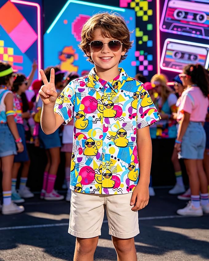 Enlifety 2-10T Kids Hawaiian Shirt Boys Short Sleeve Button Down Shirts Hawaii Summer Casual Blouse