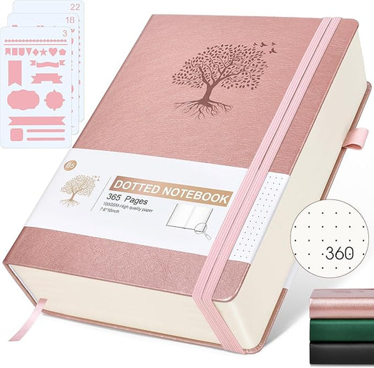 Ansopu Dotted Journal Notebook, 360 Numbered Pages Bullet Dot Grid Journals, 100gsm Dot Paper Thick Hardcover Leather Journal for Writing Women Men, B5 Big Dotted Grid Notebooks 7.6'' X 10'' Pink