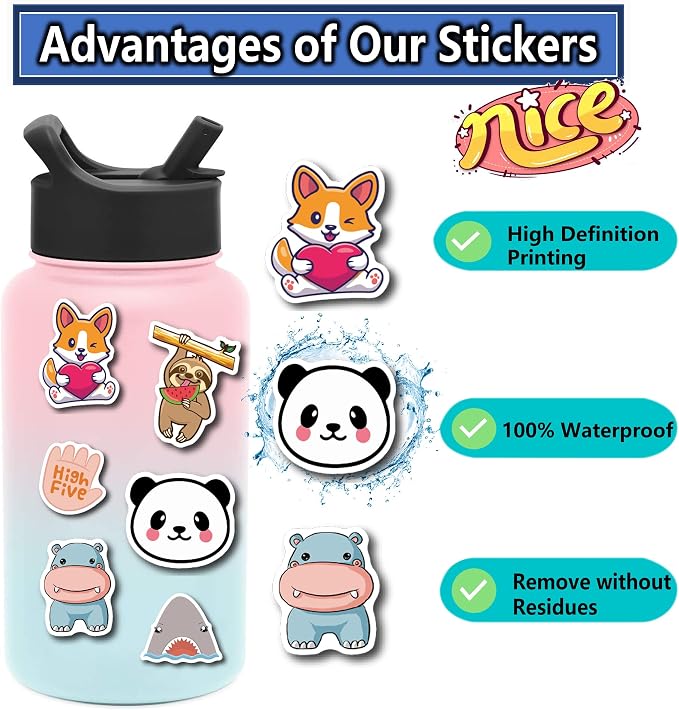 200Pcs Water Bottle Stickers for Kids Teens, Waterproof Vinyl Stickers, Back to School Supplies Classroom Decor, Teacher Supplies & Classroom Must Haves
