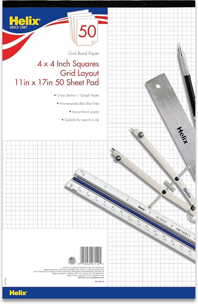 Maped - Helix Bond Paper Pad 11x17 - Architectural Drafting - Precise Grid Pattern - Ensures Accurate Designs - Ample Workspace, Premium Bond Paper