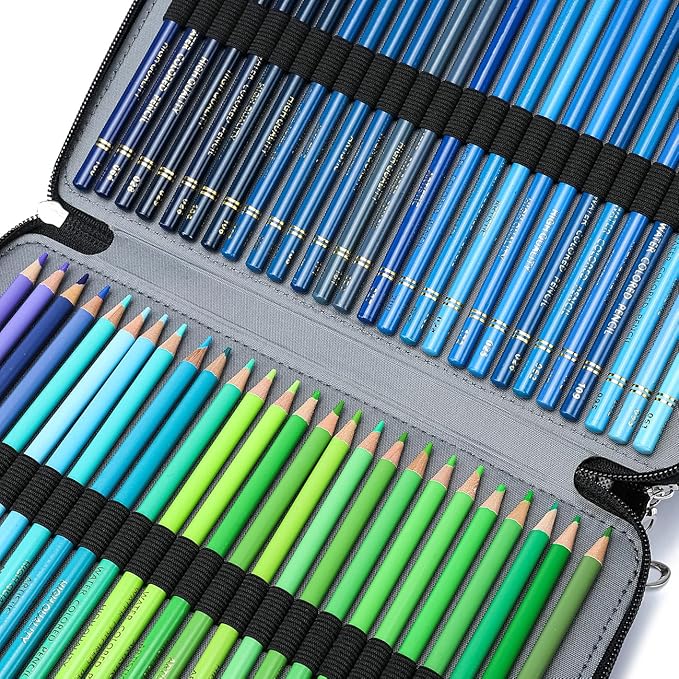 YOUNGCOL 200 Slots Colored Pencil Case - Deluxe PU Leather Pencil Organizer Holder With Zipper Closure Large Pencil Box for Colored Pencils Watercolor Pencils (Black, 200 Slots)