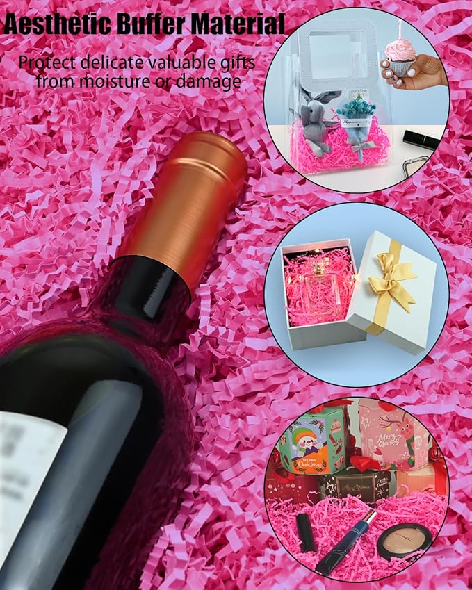 Raissily 10.5oz/300g Crinkle Cut Paper Shred Filler, Packing Grass Cushion for Valentine's Day Wedding Birthday Anniversaries Mother's Day Confetti Box Bag Basket Filling Gift Decoration - Hot Pink