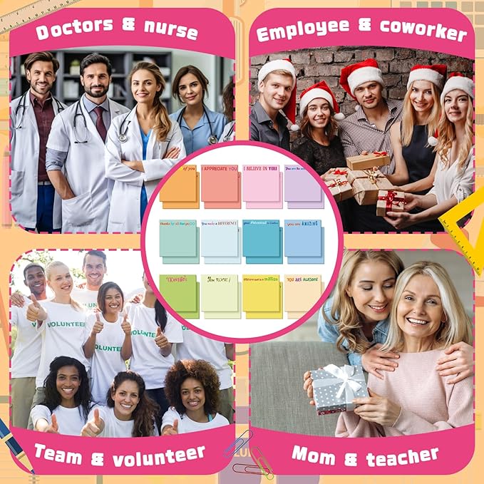 Yinder 12 Pcs Inspirational Sticky Notes Cute Motivational Sticky Notes Pad End of Year Employee Appreciation Gifts Bulk for Teacher Nurse Coworkers Office Supplies 3 x 3'' (Appreciation,Simple Color)