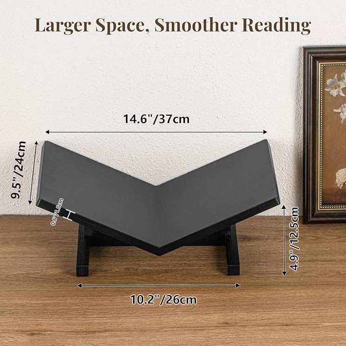 PUERSI Open Display Stand, Wooden Large Book Holder, Coffee Table Stand, Sturdy Base Design, Wood Easel for Magazine, Art, Cook Book, Bible, Quran - Black