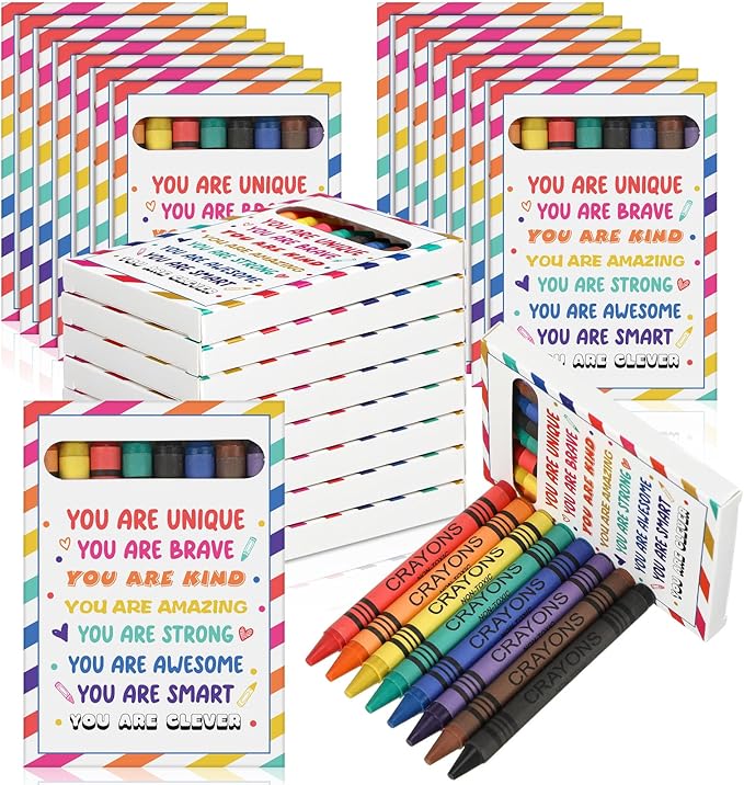 MotiMind 24 Pack End of the School Year Student Gifts 8 Different Color Crayons Bulk Preschool Kindergarten Graduation Gift Assorted Colored Crayons Toddlers Kids Classroom Party Supplies