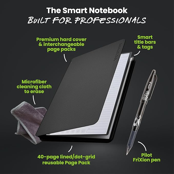 Rocketbook Pro Smart Reusable Notebook, Lined & Dotted Interchangeable Pages, For Work and Business Meetings, Letter Size 8.5x11, Black