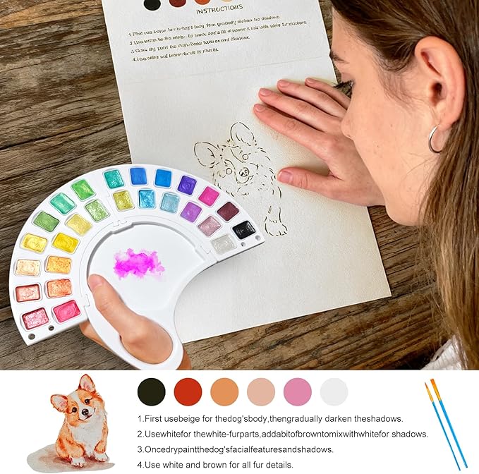 Watercolor Workbook, Water Coloring Book with 13 Pages 300GSM Paper, 26 Colors Watercolor Paint Set with Brush & Storage Bag, Beginner-Friendly Coloring Book for Adults - Animal Theme Art Kit