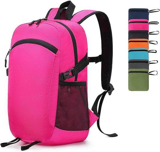 Lightweight Hiking Backpack 18L Packable Foldable Small Daypack Collapsible Travel Bag Water-Resistant for Women (Magenta)