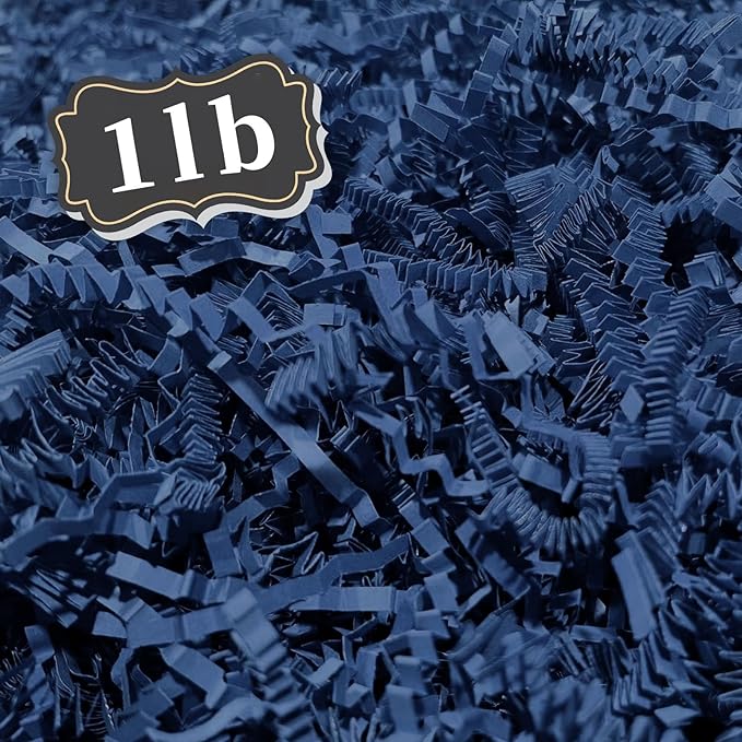 ZEBMOON 1 LB Navy Blue Crinkle Cut Paper Shred Filler Great for Gift Wrapping, Basket Filling, Birthday, Wedding, Halloween, Thanksgiving, Christmas Day, New Year Party Decorations Filling Supplies