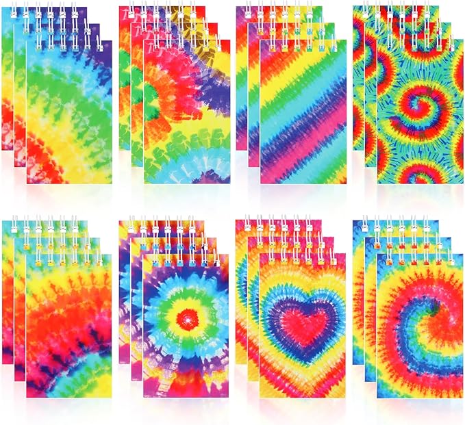 Hooqict 24 Pack Small Spiral Notebook Pocket Notepad Mini Journal Pocket Notebooks Tie Dye Notepads Memo Pads for Kids, Party Favors, Office, Classroom School Supplies, 3.9 x 2.4 Inch