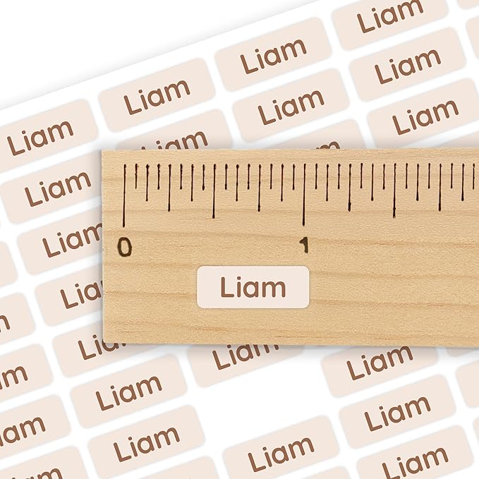 Mini Name Labels (175) - Custom Personalized Name Labels for Labeling Tiny Items, Washer and Dryer-Safe Waterproof Labels for Daycare, Preschool, and School - Beige