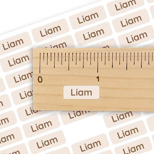 Mini Name Labels (175) - Custom Personalized Name Labels for Labeling Tiny Items, Washer and Dryer-Safe Waterproof Labels for Daycare, Preschool, and School - Beige