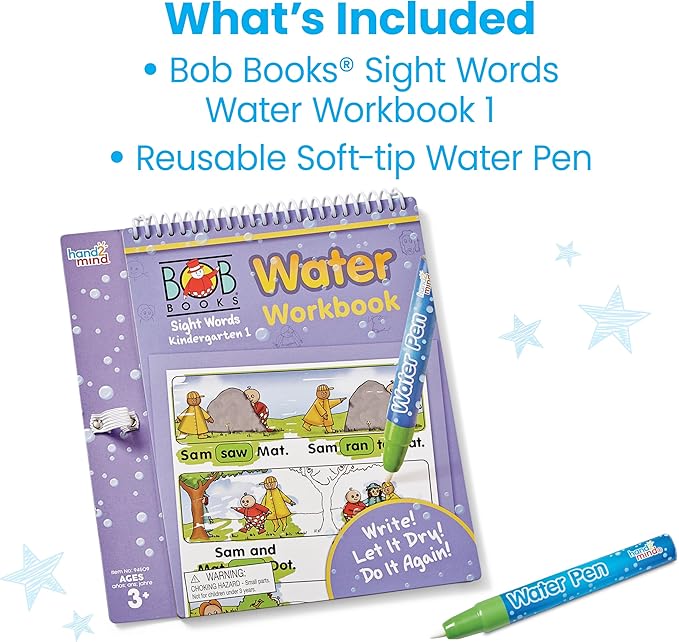 hand2mind Bob Books Water Workbook- Sight Words Kindergarten 1, Water Reveal Coloring Book for Toddlers, Mess Free Painting, Learn to Read, Quiet Time Activities for Kids 3-5, Kids Travel Must Haves