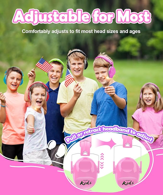PROHEAR 032 2.0 Noise Cancelling Headphones for Kids - 25dB Noise Reduction - Adjustable Sensory Ear Protection Muffs for Concert, Fireworks, Monster Truck Shows, School - Bunny Nose Pink